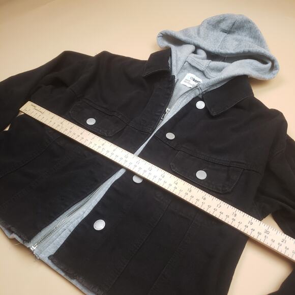 Ci Sono Denim Collection Hooded Denim Jacket Black Cropped Womens Small Zip Up - Picture 12 of 13